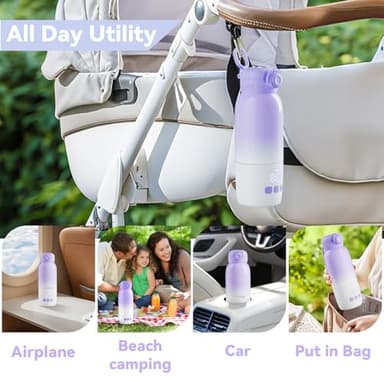 Portable Bottle Warmer for Travel: Large 12oz Capacity with Dual Heating Modes for Breast Milk & Water, Fast Heating Smart Temperature Control, Portable Milk Warmer Gifts for New Mom Purple - Image 8