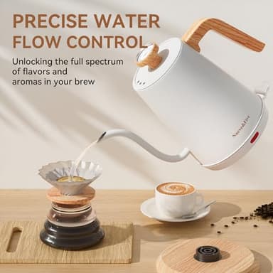 Nueve&Five Gooseneck Electric Kettle with Thermometer,Electric Tea Kettle 1L with Auto Shut-Off,1000W Hot Water Kettle of Stainless Steel for Coffee & Tea -White - Image 2