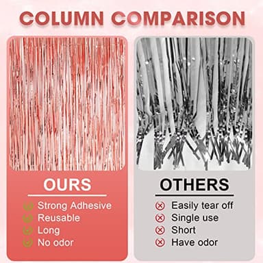 Voircoloria 3 Pack 3.3x8.2 Feet Rose Gold Foil Fringe Backdrop Curtains, Tinsel Streamers Birthday Party Decorations, Fringe Backdrop for Graduation, Baby Shower, Gender Reveal, Disco Party - Image 5