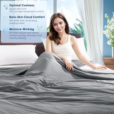 Gehtmnl Cooling Comforter, Cooling Blanket for Hot Sleepers and Night Sweats, Double-Sided Cool Breathable Soft Lightweight Blanket, All Season Bedding Comforter, (Mist Light Grey, Queen(90"x90")) - Image 6