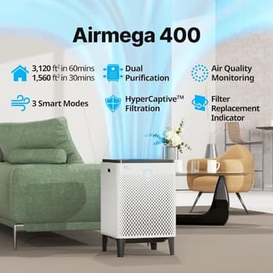 Coway AP-2015F Airmega 400 Smart Air Purifier (Covers 1,560 sq. ft.), True HEPA Air Purifier with Smart Technology, White - Image 2