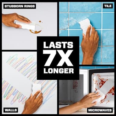 Mr. Clean Magic Eraser Sponge, All Purpose Cleaner, Cleaning Scrubber, Kitchen, Bathroom, Shower, Oven, Cleaning Supplies, Variety Pack with 1 Ultra Thick, 2 Ultra Foamy, & 3 Extra Durable, 6ct - Image 4