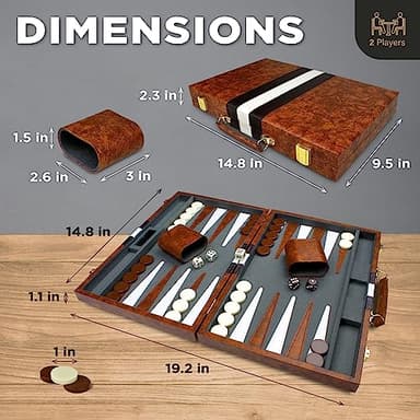 Large Backgammon Sets for Adults - Classic Board Games for 2 Players Adults and Kids - Premium Backgammon Set 15 inch Board and 32 Backgammon Pieces in Quality PU Leather Case - Gift for Man - Image 4