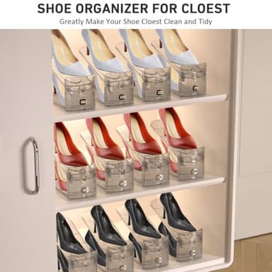 12 Pack Clear Shoe Slots Organizer - Adjustable Height 3.7''to 7.7'' Shoe stackers for a pair of shoes ,Shoe rack storage shoe space saver 50%,Easy to assemble shoe hold shoe organizer for cloest - Image 2