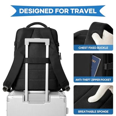 Large Travel Backpack Women Carry On Hiking Backpack Waterproof Outdoor Sports Casual Daypack Personal item Travel Bag Airplane Essentials Spirit Airline Flight Approved Shoes Compartment Men,Black - Image 6