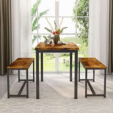 AWQM Dining Room Table Set, Kitchen Table Set with 2 Benches, Ideal for Home, Kitchen and Dining Room, Breakfast Table of 43.3x23.6x28.5 inches, Benches of 38.5x11.8x17.5 inches, Rustic Brown - Image 4
