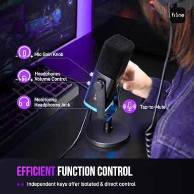 FIFINE USB/XLR Dynamic Microphone for Podcast Recording, PC Computer Gaming Streaming Mic with RGB Light, Mute Button, Headphones Jack, Desktop Stand, Vocal Mic for Singing YouTube-AmpliGame AM8 - Image 8