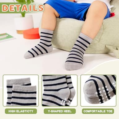 AMENLAN Toddler Non Slip Grips Socks Kids Anti Skid Baby Boys Girls Cotton Crew Socks 12 Pairs (Dinosaur B, 1-3 Years) - Image 4