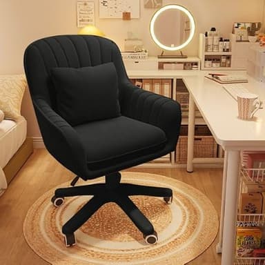 XUEGW Home Office Chair Computer Chair with Mid-Back Upholstered Modern Tufted Computer Task Chair Swivel Height Adjustable Velvet Accent Chair Suitable for Bedroom, Study - Image 1