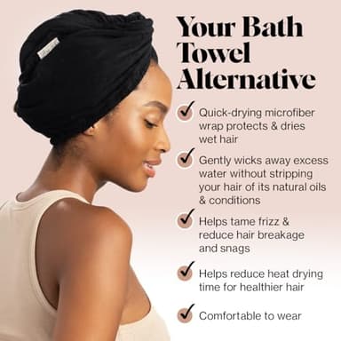 Kitsch Microfiber Hair Towel Wrap for Women - Super Absorbent Hair Drying Towel - Quick Dry, Anti-Frizz - for Long & Short, Wet & Curly Hair - Black - Image 4