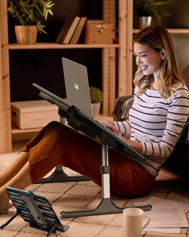 Laptop Table with LED Desk Light, SAIJI Laptop Stand for Bed, Height Adjustments Bed Desk with Book Stand for Reading Writing Drawing (Black) - Image 7