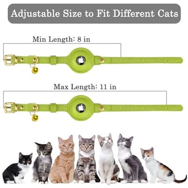 OOPSDOGGY Leather AirTag Cat Collar with Bell - Non Breakaway Kitten Collar with Apple Air Tag Holder - Lightweight GPS Pet Collars for Girl Boy Cats, Small Dogs, Puppies (Lime Green) - Image 4