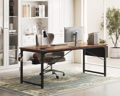 ODK Computer Desk Large Office Desk, 63 Inch Gaming Desk with Storage, Modern PC Work Table with Headphone Hook for Home Office, Splice Board, Rustic Brown - Image 2