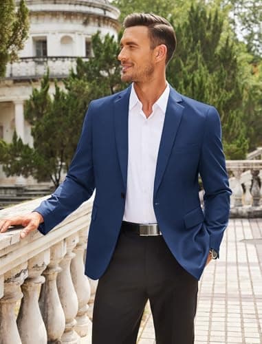 COOFANDY Mens One Button Sport Coat Regular Fit Casual Blazer Jacket Formal Dress Jacket Blazer (Blue M) - Image 3