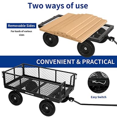 BILT HARD 880 lbs 10" Flat Free Tires Steel Garden Cart with 180° Rotating Handle and Removable Sides, Heavy Duty 4 Cu.Ft Capacity Utility Garden Carts and Wagons, Black - Image 4