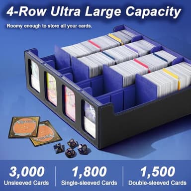 TiMOVO MTG Deck Box for 3000+ Trading Cards, Trading Card Storage Box with 20 Colorful Dividers & 4 Card Supporters, 4 Rows Commander Deck Boxes for Magic Game, YuGiOh, TCG, Sport Cards, Black Blue - Image 2