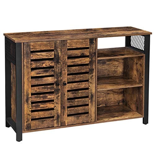 VASAGLE Lowell Storage Cabinet, Sideboard with Adjustable Shelves and Louvered Doors, Industrial, 13" D x 44.9" W x 29.5" H, Rustic Brown - Image 1