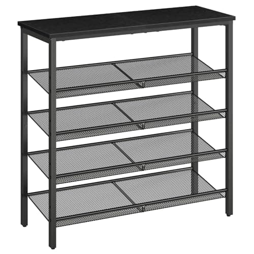 HOOBRO Shoe Rack for Entryway, 5-Tier Organizer with Adjustable Mesh Shelves, 16-20 Pairs, Spacious Floor Mount, Metal, Industrial, Closet Shoe Shelf, Black BB12XJ01 - Image 1