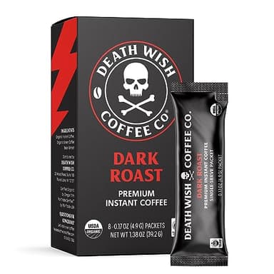 Death Wish Coffee Instant Dark Roast Coffee Packets, Bold & Intense Blend of Arabica & Robusta Beans, USDA Organic, 8 Count - Image 7