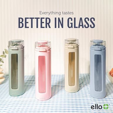 Ello Syndicate 20oz Reusable Glass Water Bottle with One-Touch Leak Proof Flip Lid, Protective Non-Slip Silicone Sleeve, Carry Loop for Coffee, Tea and Water, BPA-free, Dishwasher Safe, Cashmere Pink - Image 6