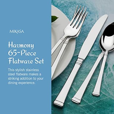 Mikasa Harmony 65-Piece Flatware Set for 12, 18/10 Stainless Steel Silverware with Forks, Knives, Spoons, and Serving Utensils, Elegant Design - Image 3