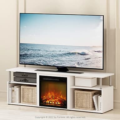 Furinno Jensen Open Storage Fireplace Entertainment Center for TV up to 70 Inch with Stainless Steel Tubes, White Oak/Chrome - Image 3