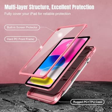 TiMOVO Case for iPad (A16) 11th Generation 11 Inch 2025, iPad 10th Generation Case 2022 with Screen Protector, Heavy Duty Shockproof Rugged Protective Cover, Watermelon Pink - Image 3