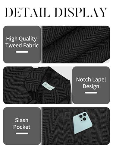 ELLEVEN Blazers for Women Business Casual Open Front Suit Jacket Herringbone Long Sleeve Stand Collar Work Blazer for Office with Full Lining and Padded Shoulders Dark Black XX-Large - Image 5