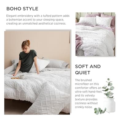 Bedsure Full Comforter Set - Green Comforter, Boho Tufted Shabby Chic Bedding for Kids, 3 Pieces Vintage Farmhouse Bed Set for All Seasons, Fluffy Soft Bedding with 2 Pillow Shams - Image 5