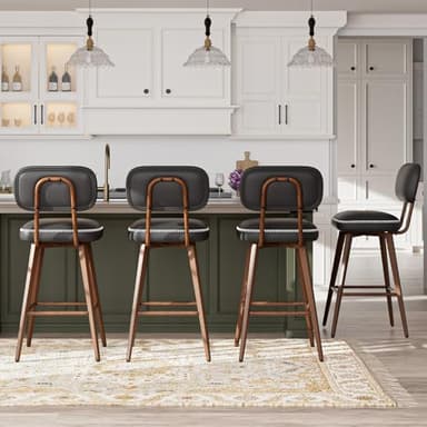 MALOL Swivel Bar Stools Set of 4, Mid Century PU Leather Counter Height Bar Chairs with Low Back and Metal Legs, Modern Bar Stool Chair for Kitchen Island, Black - Image 1