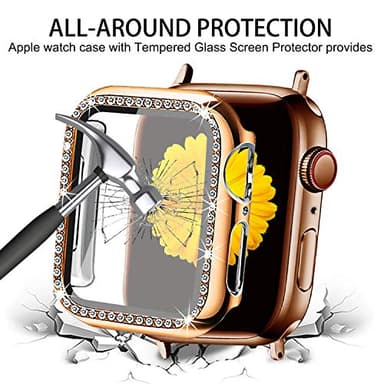 Mesime Compatible for Apple Watch Band with Screen Protector Case, Jewelry Replacement Bands 46mm 45mm 44mm 42mm 41mm 40 mm 38mm 2 Pack Protective Cover for iWatch Series 11/10/9/8/7/6/5/4/3/2/1/SE Women - Image 4