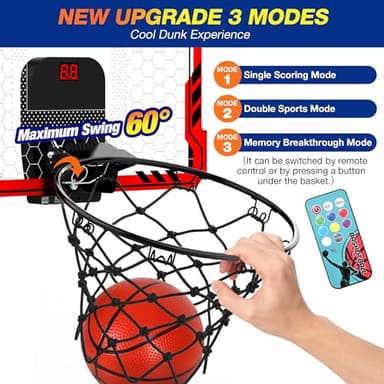 ropoda Indoor Basketball Hoop, Mini Hoop with 7 LED Lights, 3 Modes Scoreboard, Mini Hoop with 4 Balls Over The Door, Basketball Hoop Indoor, Toys Gifts for Kids Adults - Image 3