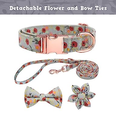 Cute Girl Dog Collar and Leash Set with Flower Bowtie,Adjustable Floral Collar for Female Dog,Metal Buckle,Tag Decor for Small Puppy Medium Large Dogs Cats(M, Green) - Image 5