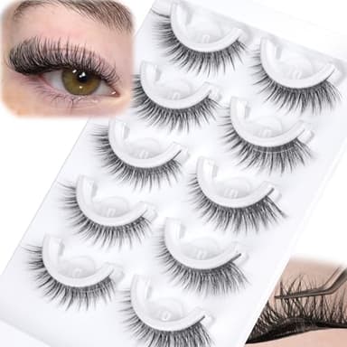 Self Adhesive Eyelashes Natural Look Press On Lashes No Glue Needed Wispy Reusable Self Adhesive Lashes without Eyeliner Clear Band Pre Glued Lashes Cat Eye Lashes Faux Mink Lashes 5 Pairs - Image 8