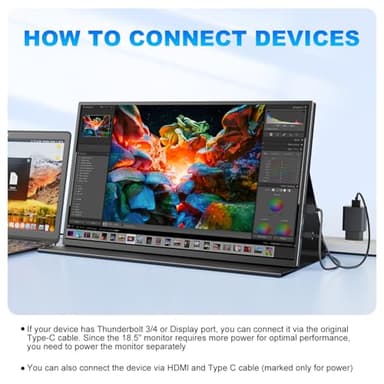 18.5 Inch Large Portable Monitor for Laptop, 1080P FHD 120Hz 125% sRGB USB-C HDMI Travel Monitor for Laptop Mac PC Xbox PS4/5 Switch, Portable Screen with Smart Cover, VESA Compatible - Image 6