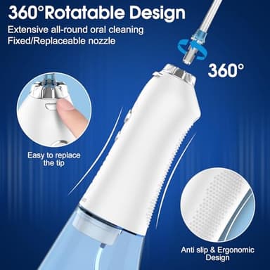 H2ofloss Water Dental Flosser Portable Dental Oral Irrigator with 5 Modes, 6 Replaceable Jet Tips, Rechargeable IPX7 Waterproof Teeth Cleaner for Home and Travel -300ml Detachable Reservoir (HF-6) - Image 4