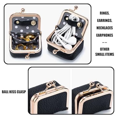 Leather Mini Jewelry Box for Women, Portable Vintage Leather Coin Purse, Jewelry Case with Kiss Lock, Mini Travel Ring Box for Earring Ring Necklace (Pink) - Image 5