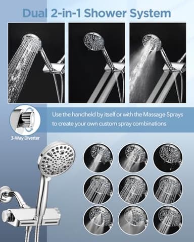 MakeFit Filtered Shower Head with Handheld Combo - Dual 2-in-1 Spa System with Massage Shower and 10 Modes Hand Held Shower High Pressure with Built in Power Wash Mode (Chrome) - Image 7