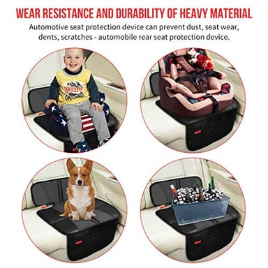 Kaiphy Car Seat Protector - Seat Protection Mat - Thick Padding - Durable, Waterproof Fabric, Leather Reinforced Corners & 3 Pockets for Handy Storage Black - Image 3