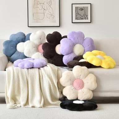 Flower Shaped Pillow, Cute Decorative Throw Pillows with Soft Rabbit Fur for Couch Bed Chair Floor, Christmas Pillow Seating Cushions with Room Décor for Bedroom Living Room(14.9 Inches, Brown) - Image 7