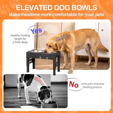 LAKIPETN Elevated Dog Bowls with 2 Stainless Steel Bowls, Raised Dog Food Bowl Stand 5 Height Adjustable (3.1", 9", 10", 11", 12") Non-Slip Feeder Station Set for Medium and Large Dogs - Black - Image 4