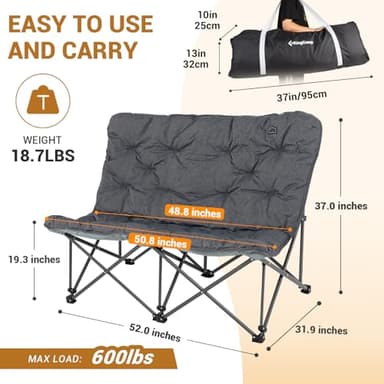 KingCamp Double Butterfly Chair, Oversized Thick Padded Camping Couch Portable Folding Loveseat 600lbs Heavy Duty Comfy Seat with High Back & Carry Bag for Outdoor Indoor Patio Home Living Bed Room - Image 5