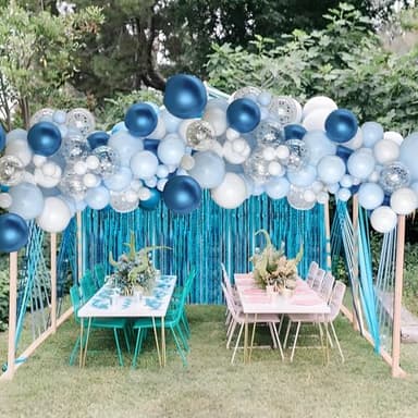 Crosize 3 Pack 3.3 x 9.9 ft Blue Foil Fringe Backdrop Curtain, Streamer Backdrop Curtains, Streamers Birthday Party Decorations, Tinsel Curtain for Parties, Galentines Decor, Preppy, Photo Booth - Image 4