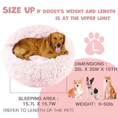 Himax Dog Beds for Large Dogs, Comfort Dogs Bed with Blanket Attached, Calming Anti-Anxiety Fluffy Dog Bed Washable (20"/26"/35") Pink - Image 9