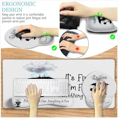 LIMKRIAN Desk Mat Set, Large Gaming Mouse Pad with Wrist Rest, Ergonomic Mouse Pad Keyboard Mat Wrist Support, Cup Coaster, Home Office Desk Accessories Decor Supplies, Funny Black Cat - Image 4