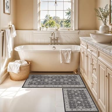 Kitchen Sink Rugs Set 0f 2: Washable Non-Slip Hardwood Floor Mat for Stove Dishwasher Fronts Soft Stain Resistant Carpet for Cooking Area & Fridge Boho Home Decor for High Traffic Area(2x3+2x4,Black) - Image 4