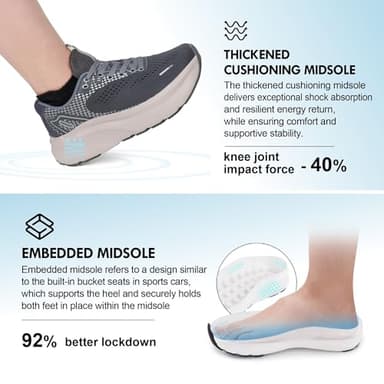 JACKSHIBO Wide Toe Box Shoes Women Arch Support Wide Sneakers for Running Walking Athletic Tennis Orthopedic Plantar Fasciitis Workout with Thick Cushion Zero Drop Sole Width Shoes Grey - Image 6