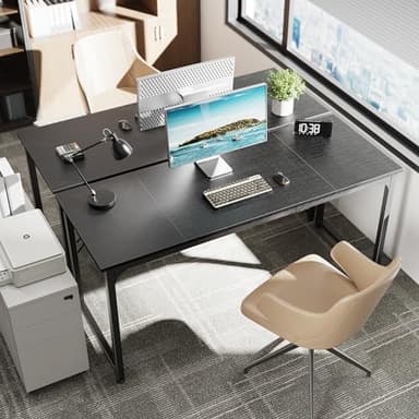 Huuger Modern Simple Office Desk, 63 Inch, Gaming & Writing Desk with Storage, Large Legroom, Metal Frame, Black - Image 2