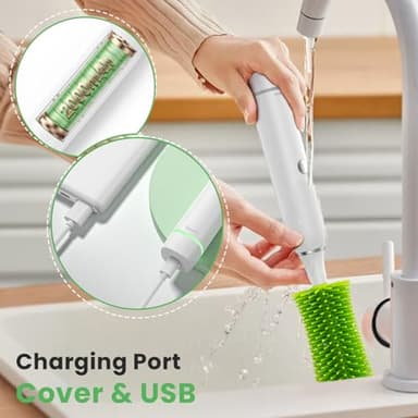 Bestidy Electric Baby Bottle Cleaner Kit for Travel- Rechargeable 360° Rotation Electric Baby Bottle Brush with Replaceable Nipple/Straw Brush, 2-Speed Modes, 50ml Lotion Bottle & Storage Bag, Green - Image 5