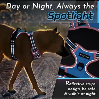 Eagloo Dog Harness for Large Dogs, No Pull Service Vest with Reflective Strips and Control Handle, Adjustable and Comfortable for Walking, No Choke Pet Harness with 2 Metal Rings, Pink & Blue, XL - Image 7